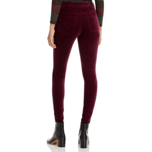 NWT Ag Adriano Goldschmied The Legging Burgundy Velvet Super Skinny Pants Sz 32 - Picture 6 of 16